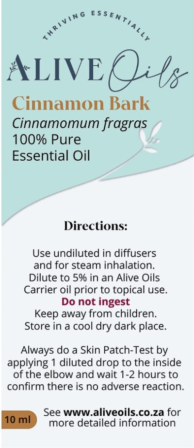 Alive Oils Cinnamon Bark Pure Essential Oil – is an excellent anti-bacterial with strong anti-infectious substances to strengthen immunity, eradicate toenail fungus, bronchitis, flu, colds, and pain-calming anti-bacterial for bladder infections. The anti-bacterial actions are excellent for diffusing into the air to protect from flu and cold germs. Include a dash in your liquid hand soaps to increase the anti-bacterial protection when washing your hands.