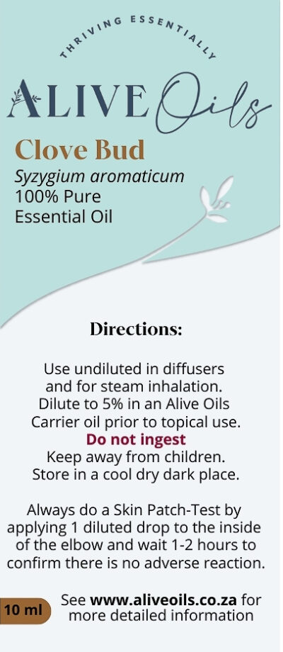 Alive Oils Clove Bud Pure Essential Oil – calms the pain of sore, inflamed joints and exercised muscles with strong anti-inflammatory pain-calming actions, besides strong anti-fungal substances for Candida and athlete's foot. Soothe the pain of headaches and massage a blend of Sweet Almond oil and Clove Bud essential oil on your neck, and forehead.