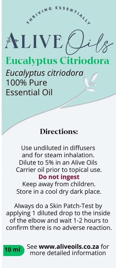 Alive Oils Eucalyptus Citriodora Pure Essential Oil - A strong anti-fungal and anti-microbial disinfectant for athlete's foot, herpes cold sores, candida, fungal skin infections, and strong respiratory actions for bronchitis, laryngitis, colds, flu, sinusitis, coughs, sore throats, phlegm, and stronger immunity. Eucalyptus Citriodora Pure Essential Oil (Eucalyptus citriodora) is an anti-inflammatory oil for muscle cramping, joint pain, and arthritis. It improves circulation, soothes sprains, and disinfects sores to prevent infection. Make your own anti-fungal lotions and balms for fungal nail infections, athlete’s foot, crotch itch, and various fungal infections.