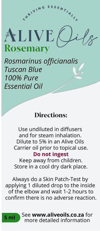 Alive Oils Rosemary officinalis Pure Essential Oil - This oil improves skin and hair beauty with excellent moisturisation, it calms the mind, calms colds, sore throats, flu, muscular pain.