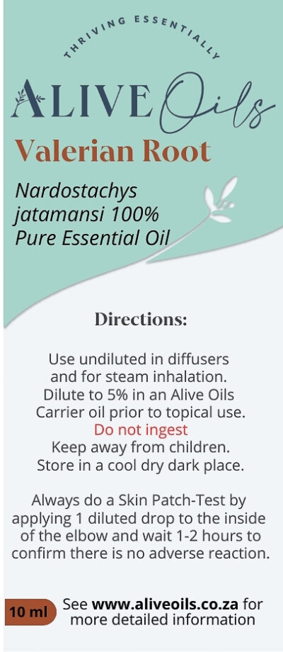 Alive Oils Valerian Root Pure Essential Oil - Valeriana officinalis - Improves cognitive ability, calms ADHD, nerves, emotional equilibrium, energises the brain, and is a strong nerve tonic, and skin beauty oil.