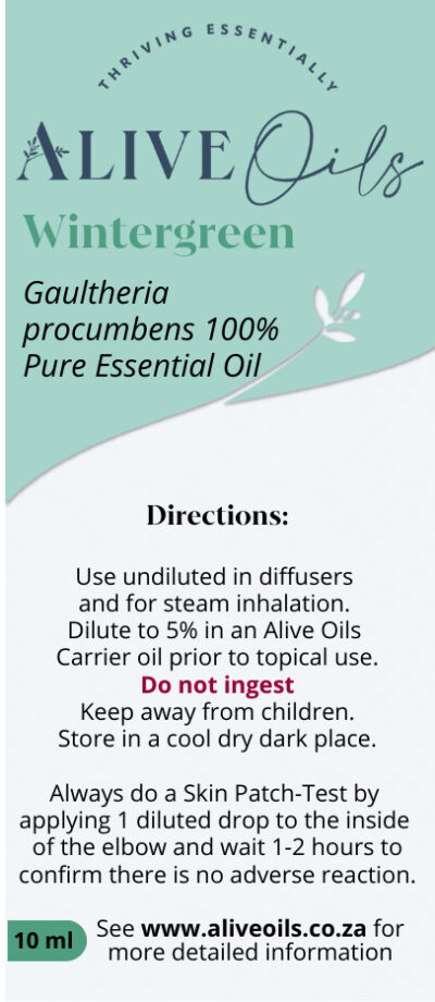 Alive Oils Wintergreen Pure Essential Oil - Gaultheria procumbens A strong pain calming detoxer for gout, sore joints, muscular pain, arthritis, rheumatism, menstrual pain, lumbago, neuralgia and lymph flow.