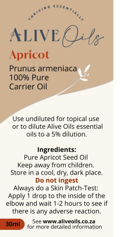 Alive Oils Apricot Kernel Oil - is an anti-ageing restorative oil for skin beauty and hair health. Calming for coughs.