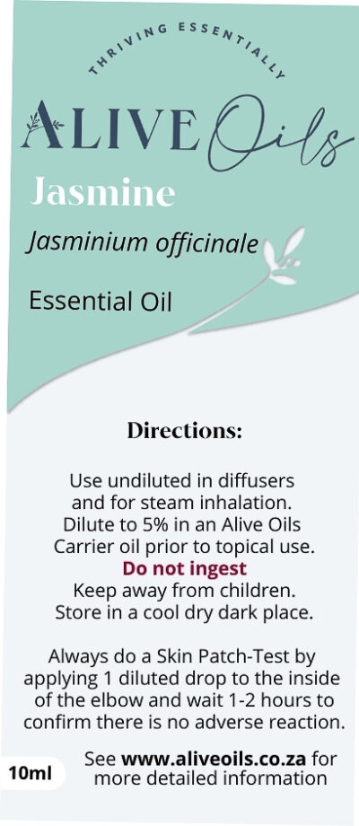 Alive Oils Jasmine Pure Essential Oil - Jasminum officinale – is a skin beauty oil and uterine tonic for women that calms PMS, menstruation and menopause symptoms.