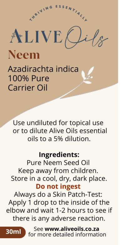 Alive Oils Neem Seed Oil - Azadirachta indica - An excellent oil for acne, eczema, dry, rough skin, psoriasis, anti-fungal for nail fungus, athlete’s foot and insect repelling insecticide.