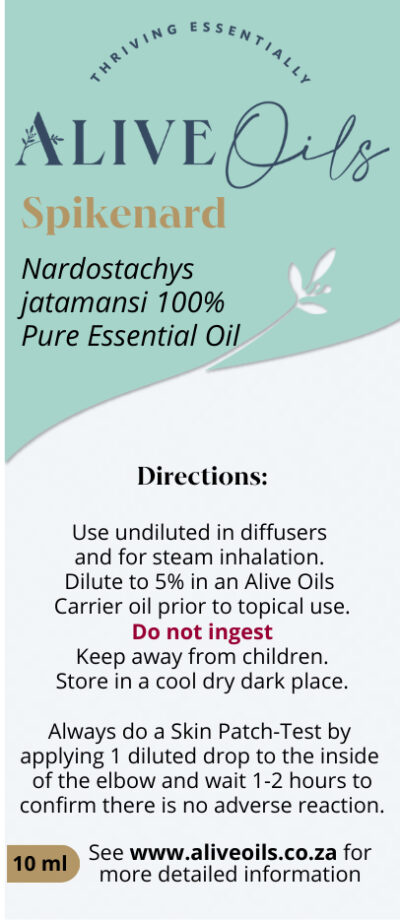 Alive Oils Spikenard Pure Essential Oil - Nardostachys jatamansi - A strong anti-inflammatory, mind energising oil for nerves, stress, depression, epilepsy, dermatitis, psoriasis, eczema, and rheumatism.