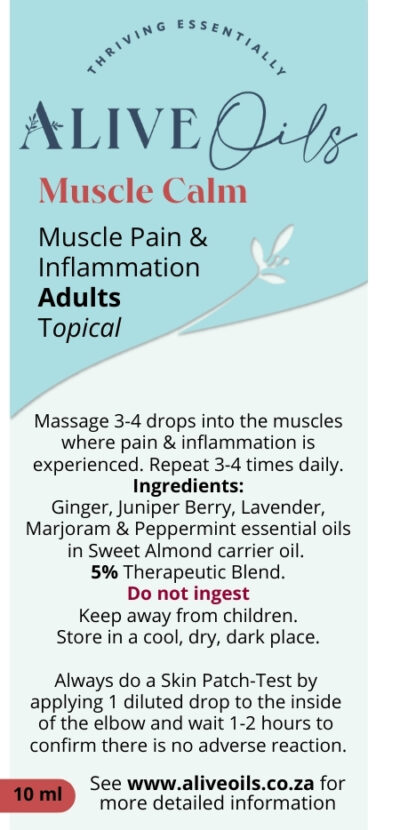 Muscle Pain Calm helps to calm muscle pain, spasms, and cramping with strong analgesic, anti-inflammatory, anti-spasmodic, and antioxidant actions.